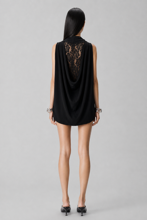 Draped Sleeveless Mini Dress with Lace Back
